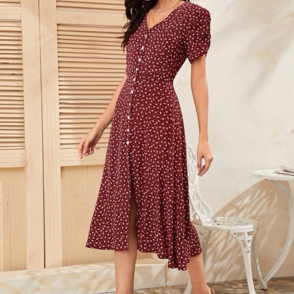 Boho floral print button through midi dress - Picture 5 of 10